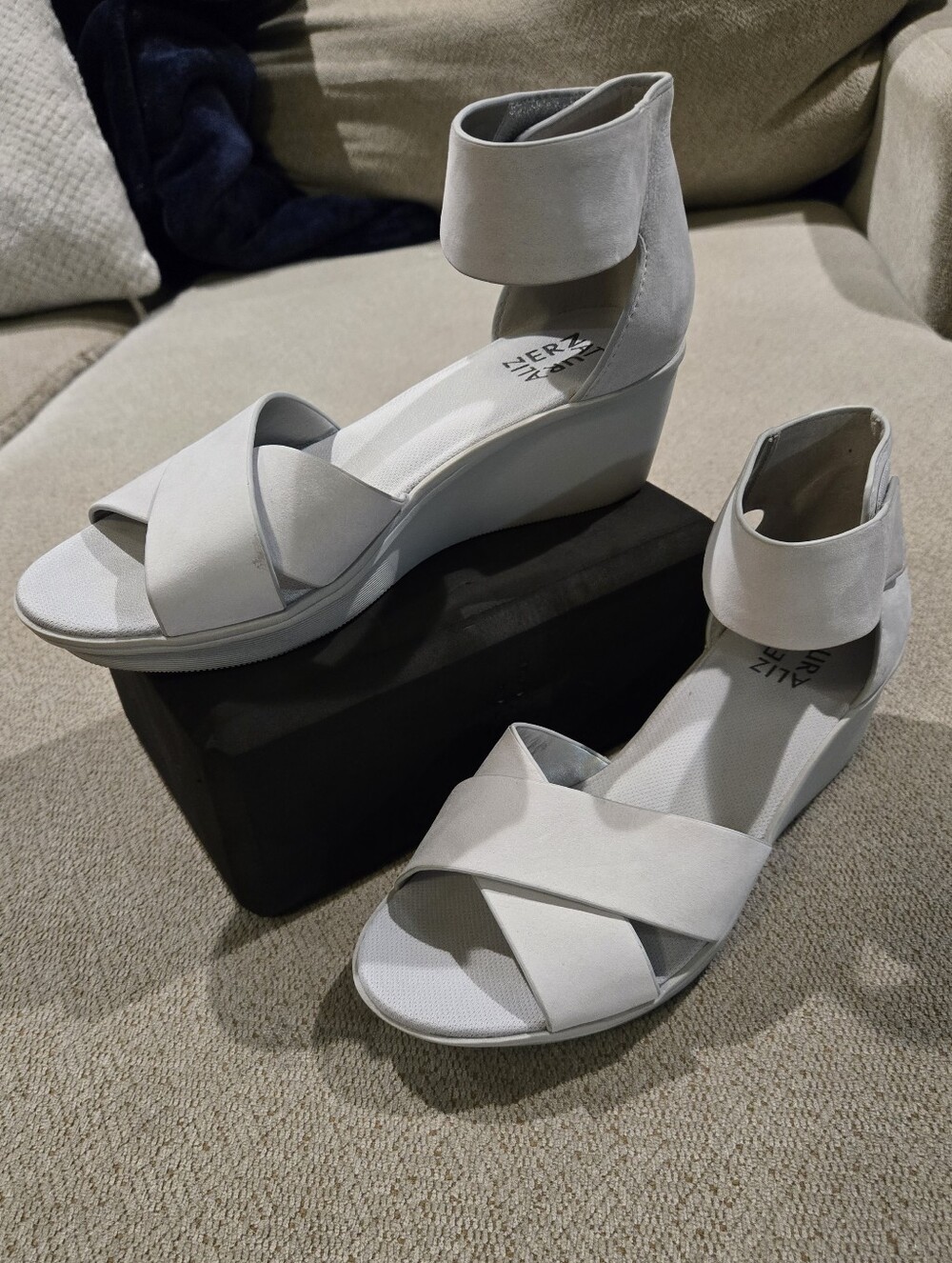 Naturalizer Riviera White Ankle-Strap Wedge Sandals - Picture 3 of 7